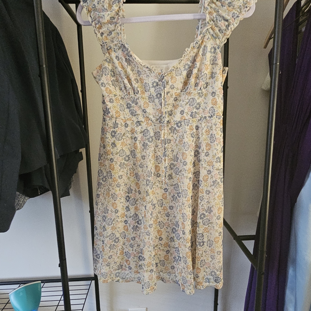 Altar'd State Cream Floral Mini Dress with Blue and Yellow Motif